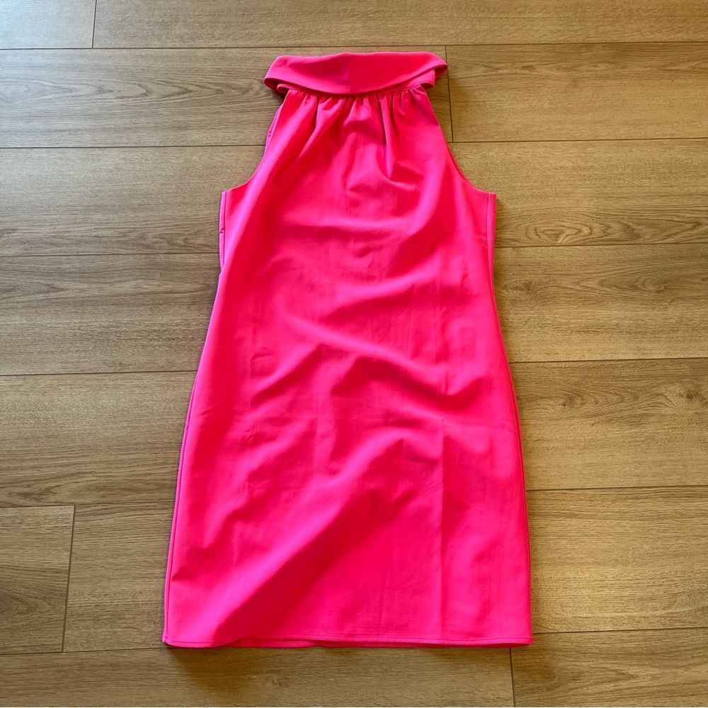 Sail to Sable Hot Pink Cowl Neck Back Button Down Sleeveless Shift Dress Size M - Picture 2 of 5
